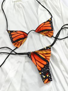 Seksowne stroje kąpielowe kobiety Butterfly Bikini drukuj stroju kąpielowa Triagle Beach Bandage Bange Kąciki Micro Biquini 240509