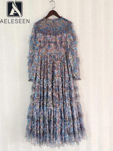 Повседневные платья Aeleseen Designer Fashion Long Платье для вечеринок для женщин весна осень цветочные принты складки 3D рентабель
