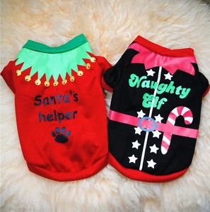 Dog Apparel Red And Black Christmas Hoodie Sweater Cute Shirt Pet Sweatshirt Santa's Helper Puppy Clothes Printed Style Cat Clothing