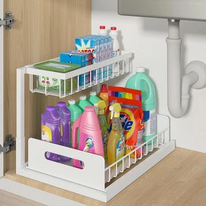 Kitchen Storage 2 Tier Under Sink Organizer Pull Out Drawer Rack Multi-purpose Shelf Bathroom