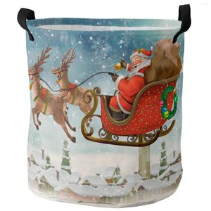 Laundry Bags Christmas Santa Claus Elk Village Snowing Foldable Basket Large Capacity Waterproof Organizer Kid Toy Storage Bag