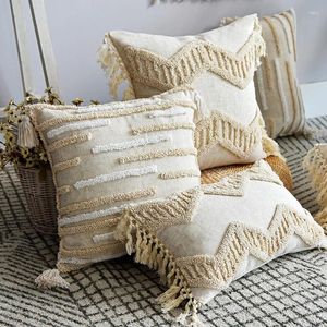 Pillow Luxury Cover 45X45Cm Cotton Linen Embroidery Tufted Tassles Beige Pillowcase 30x50cm For Home Decoration Sofa Bed