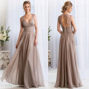 2021 Surowe sukienki druhny w szyku w szyku V Długie koronkowe dziurka od tyłu sukienki na bal