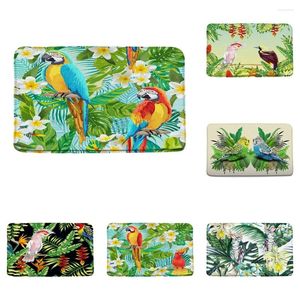 Tapetes de banho folhas de palmeira papagaio tropical planta flor jungle pássaro animal banheiro tapetes