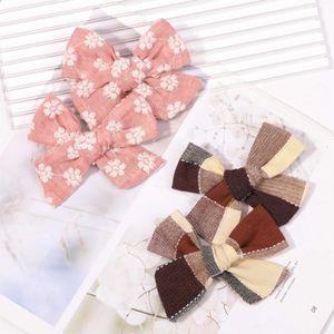 Hårtillbehör 2st/Set Solid Cotton Hair Bows For Sweet Baby Girls Hair Clips Handgjorda hårnål Butik Barrette Huvudkläder Kids Hårtillbehör