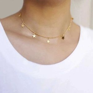 Chokers Edelstahl Halskette geeignet für Frauen Gold 7-Sterne-Halskette Täglich Kravik-Kettenschmuck wird nicht verblassen D240514