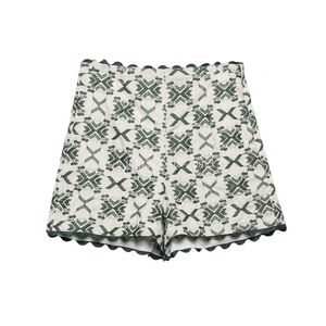 Womens high waist shorts european fashion green embroidery casual beach holiday short pants XSSML
