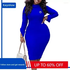 Ethnic Clothing Autumn Fashion Solid Color Dress African Women Sexy Round Neck Long Sleeve High Waist Wrapped Hip Elegant Commuter