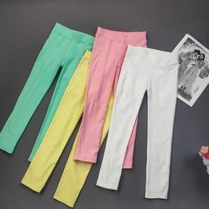 Брюки Шорты Детские брюки весна и осенние конфеты эластичные брюки для карандашей девушки с твердым цветом.