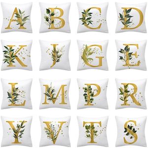 Pillow Gold Letter Pillowcase 45x45cm Green Leaves Decorative Cover Polyester Living Room Home Decor Throw Pillows