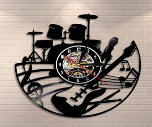 Gitarre und Drum Kits Wall Clock Gitarrist Musikaufnahme Clock Rock Music Instrument Gitarre Wall Art Rock n Rock Geschenk 201183861135