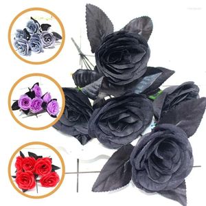 Black Decorative Halloween Policy Flowers 1pcs Rose Bouquet de plantas artificiais para festa de casamento de casamento DIY Decoração da sala de Natal