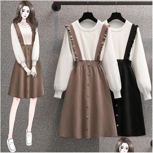 Basic Casual Dresses Ehqaxin Plus Size Womens Knitted 2023 Autumn Winter Fashion Wood Ear Stitching A-Shaped Buttons Dress For Fem Dhyeq
