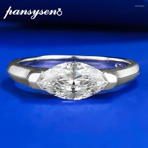 Cluster Rings PANSYSEN 925 Sterling Silver 5 10MM Marquise Cut High Carbon Diamond Ring 18K White Gold Plated Jewelry Wedding Party Gift