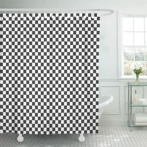 Zasłony prysznicowe Wzór czarno -białe kwadraty szachownicze szachownica streszczenie desek łazienki Wodoodporny materiał poliestrowy 72 x 78