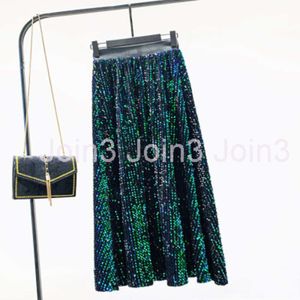 New design womens elastic high waist paillette sequined shinny bling a-line ball gown maxi long party skirt