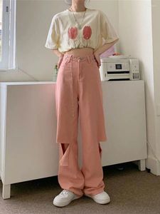 Women's Jeans Cool Pink Ripped Woman Autumn Trousers Kawaii Loose Femme Fashion Streetwear Punk Funny Harajuku Female Japan Girls