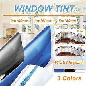 Pencere çıkartmaları 2/3/5/6mx50cm Tek yönlü ayna film yalıtımı Kendinden yapışkanlı yansıtıcı gizlilik cam renk tonu ısı kontrol güneş ev araba