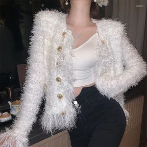 Women's Jackets Women Jacket Small Coat V-neck Single Breasted Tassel Bright Silk Short Cardigan 2024 Autumn/winter Style