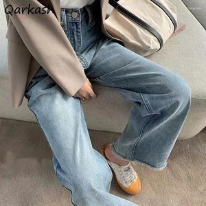 Kvinnors jeans kvinnor hög midja lös enkel ulzzang chic streetwear lady leisure all-match vintage colleges koreansk stil byxor