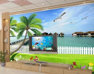 Bakgrundsbilder Hemdekoration 3D rum Bakgrundslandskap Sea Tree Po Anpassad TV -inställning Vägg av sittande soffa