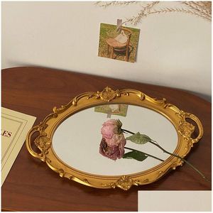 Dekorativa plattor norra Europa Plate Storage Tray Oval smycken Display Rotary Candy Decor Mirror Make Up Gift For Girl Drop Deliv Dhnnb