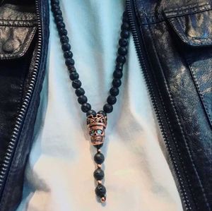 Beaded Necklaces Mcllroy Natural Stone Necklace Suitable for Women/Men Vintage Lava Beads Long Necklace Skull/Viking Pendant Necklace Fashion Jewelry 2019 d240514