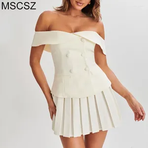 Work Dresses Pleated Mini Skirt Two Piece Set Elegant Rave Party Outfit Woman Off-shoulder Top And Sets Summer In Matching