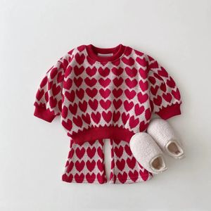 Winter Toddler Baby Girl Clothes Sets 2pcs Knitted Sweater TopsFlared Pants Children Lovely Pattern Outfits For Girls Knit Suit 240507