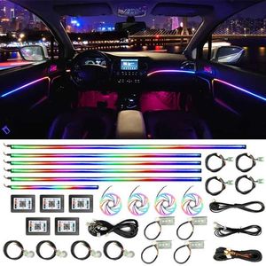 Dekorativa lampor bil akryl Ambient Lights App Musik Contro Auto Interiör Färgglada LED -tillbehör Bilar Dekorativa neonlampor Strip 64 RGB 18in1 T240509