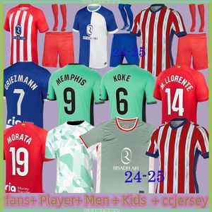 Jogador dos fãs Atlético de Madrids Jerseys Griezmann 23 24 25 120º aniversário 2024 2025 M.llorente Koke Saul Correa Lemar Camisa de Football Men Kit Kit Uniformes