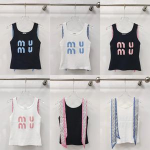 Tank Top Women Designer Crop Top Embroidery Ribbon Undershirts Vest Sleeveless Cotton Knitted Camisole Tees Pullover Womens Sportswear Summer Letter Tops