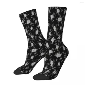 Erkek Çoraplar Şık Vintage Siyah Beyaz Çiçek Desen Erkek Erkek Kadınlar Yaz Çorap Basılı
