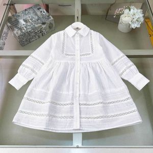 トップガールスカート長袖ベイビーレース刺繍ドレスサイズ110-160キッズデザイナー服ホローデザインチャイルドフロック24feb20