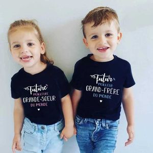 T-shirts Future Big Brother/Sister In the World Kids T-Shirts Baby Motsecement Graviditet Barn T Shirt Summer Boys Girls Gifts T240513