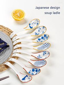 Spoons 4pcs Ceramic Blue And White Spoon Chinese Multi-Function Kitchen Tableware For Home Restaurant Creative Porridge Dessert