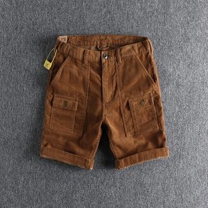 Sommer Japaner Retro Cord Multipocket Cargo Shorts Herren Mode reine Baumwolle gewaschene alte, gelegentliche 5-Punkte-Hose 240514