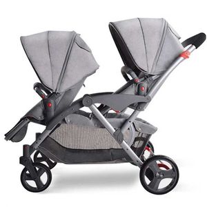 Strollers# Twin Baby Stroller Folding Carriagetwins stroller baby car Lying and Seating Double Seat strollers multiple child H240514