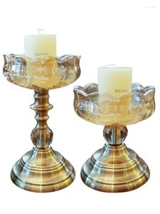 Titulares de velas Ornamento europeu de vidro da sala de estar de vidro Decoração Romantic Bougeoir Desktop BS50ZT