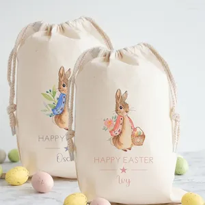 Gift Wrap Personalised Pink Blue Bag Happy Easter Egg Hunt Basket Children Kid Boy Girl Sack Toy Bucket