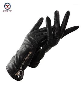 Chinyun New Winter Winge Seepskin Leather Gloves 야외 따뜻하고 부드러운 숙녀 패션 패턴 지퍼 고품질 장갑 17521276