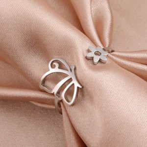 Śliczny Butterfly Pierścień ze stali nierdzewnej Kobiety Minimalistyczna elegancka moda szeroko otwarte palce pierścienia biżuteria ślubna Prezent urodzinowy