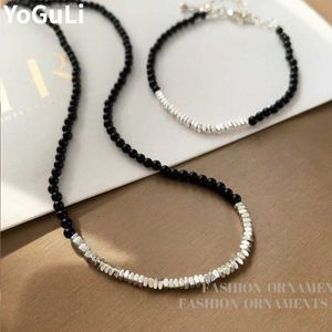 Hänge halsband mode smycken retro temperaturpärlor svart glas halsband kvinnor parti gåvor enkla designtillbehör direkt frakt J240513