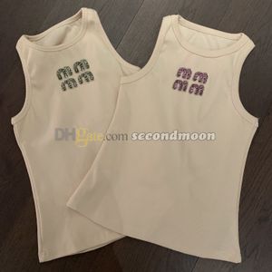 Crew Neck Tanks Top Women Crystal Letter Vest Elastic Fabric Sport Tops Outdoor Fitness Wear