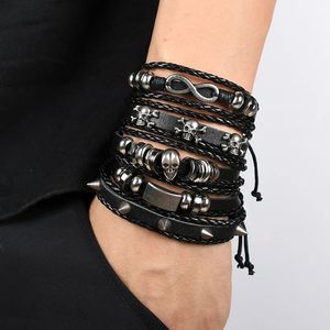 Bracciale di moda Vichingo per uomini braccialetti a mano Bracciali teschi di cranio Set di pelle regolabile 240506