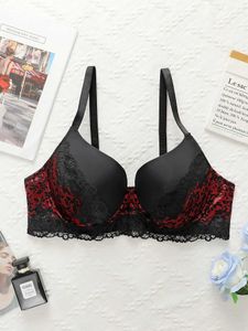 Bras Sets Womens Sexy Oversized Lingerie With Half Cup Pull-up Gathered Black And Red Lace Design Suitable For Plump Women 90D-110D B2387 Y240513