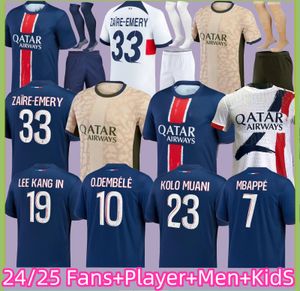 24 25 Maillot Mbappe Soccer Courseys 23/24 مشجعو Player Training التدريب قبل المباراة 2023 2024 Maglia Paris Home Away Football Shirt Hakimi Fabian Vitinha Men Kids Kit