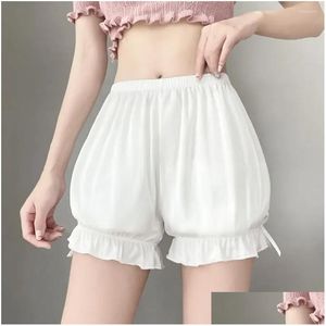 Womens Panties White Ruffles Women Girl Kawaii Cute Lace Bowknot Lolita Safety Shorts Pants Elastic Vintage Victorian Bloomers Drop Dhx5T