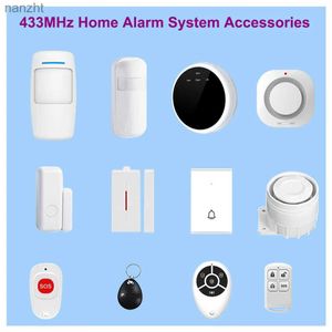 Alarm systems TAIBOAN 433MHz Home Burglar Alarm Host Accessories Wireless Link Smoke Sensor Door Magnetic Leakage Detector Door Bell RFID WX