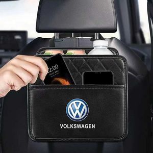 Bilklistermärken Bilförvaringskorgar Bilstol Back Organiser Pu Leather Backseat Skräpväska för Volkswagen Golf Polo Passat Tiguan Touran Jetta T240513